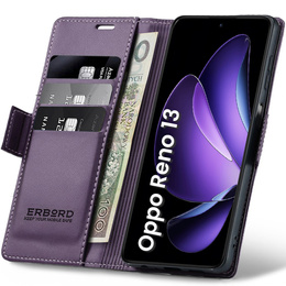 Θήκη για Oppo Reno 13, ERBORD Glossy Litchi, πορτοφόλι με πτερύγιο, μωβ