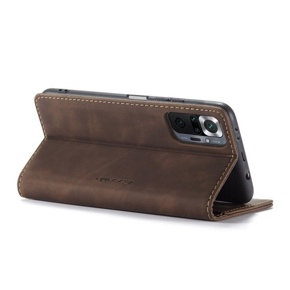 θήκη CASEME για Xiaomi Redmi Note 10 Pro, Leather Wallet Case, καφές