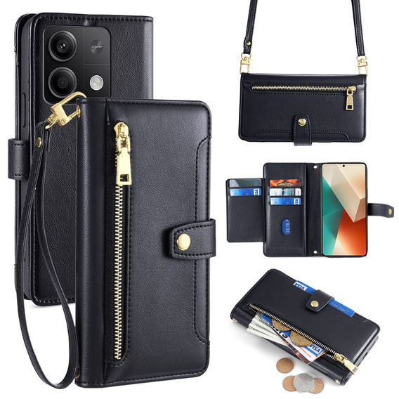 Θήκη με πτερύγιο για Xiaomi Redmi Note 13 5G, Wallet Zipper Pocket, μαύρη