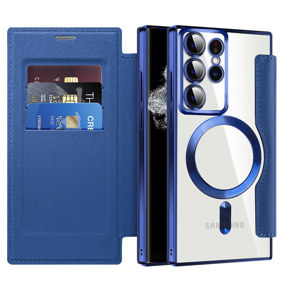 Θήκη με πτερύγιο για Samsung Galaxy S22 Ultra 5G, RFID Wallet MagSafe CamShield, σκούρο μπλε