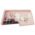θήκη για Samsung Galaxy S25 Ultra, Leather Flower Card Slot, ροζ