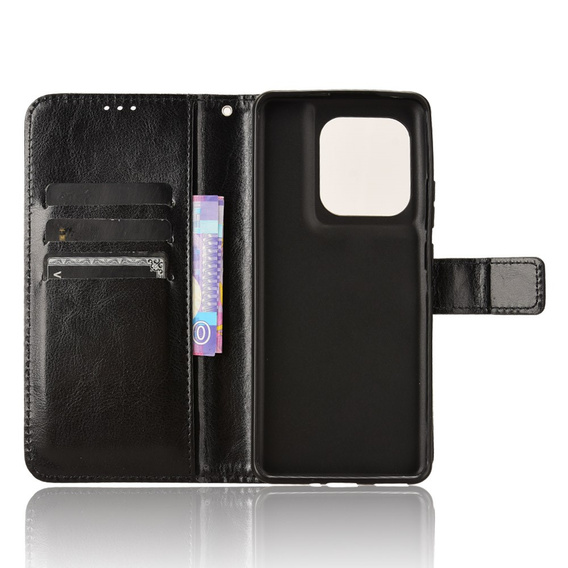 Θήκη με πτερύγιο για Motorola Edge 50 Ultra, Crazy Horse Wallet, μαύρη