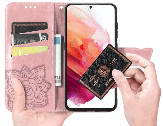 Θήκη με πτερύγιο για Realme 12 Pro 5G / 12 Pro+ 5G, Butterfly, ροζ rose gold