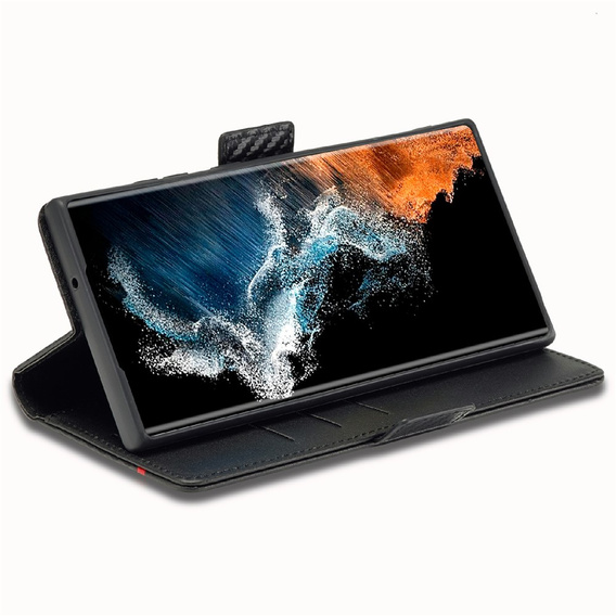 Θήκη με πτυσσόμενο καπάκι LC.IMEEKE Carbon για Samsung Galaxy S26 Ultra, μαύρη