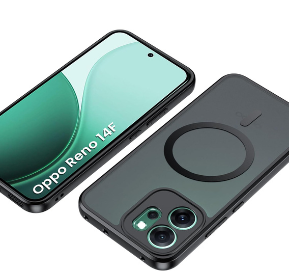 Ματ θήκη για Oppo Reno 14F, για MagSafe, ημιδιαφανές μαύρο