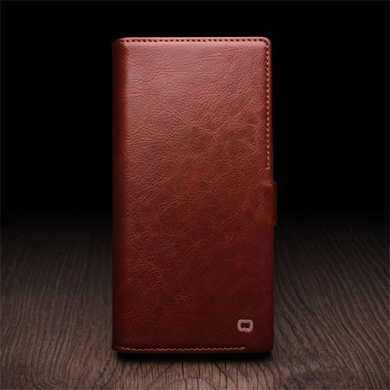 θήκη flip για Samsung Galaxy S25 Ultra, QIALINO Leather Wallet, σκούρο καφέ