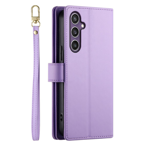 Θήκη με πτερύγιο για Samsung Galaxy S25, Wallet Zipper Pocket, μωβ