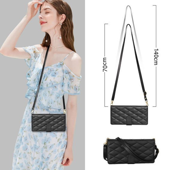 θήκη πτερύγιο για Samsung Galaxy S25 Edge, Rhombus Crossbody Leather, μαύρη