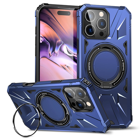 Θήκη για iPhone 16 Pro, θωρακισμένη με βάση και λαβή, μπλε