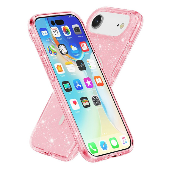 Θήκη για iPhone Air, για MagSafe, glitter, ημιδιαφανές ροζ