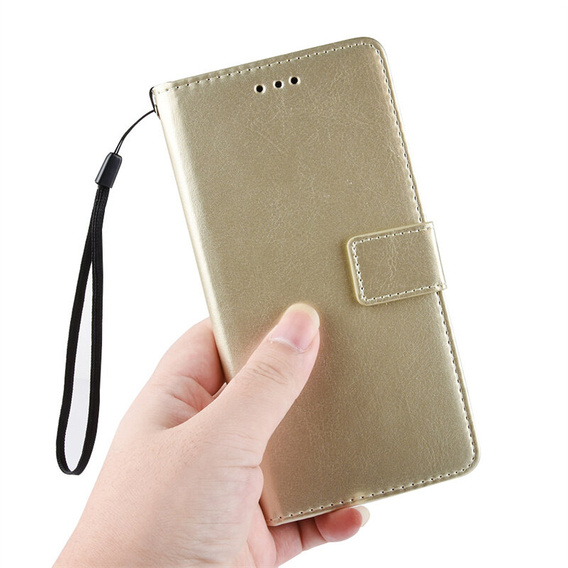 Θήκη με πτερύγιο για Motorola Moto G85, Crazy Horse Wallet, χρυσή