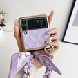 Θήκη για Samsung Galaxy Z Flip3 5G, Grid Leather, μωβ