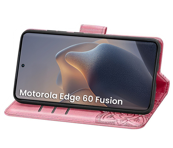 Θήκη με πτερύγιο για Motorola Edge 60 / 60 Fusion, Butterfly, ροζ rose gold