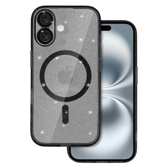 Θήκη για iPhone 16, ERBORD Glitter MagSafe, μαύρη + Γυαλί οθόνης