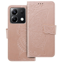 Θήκη με πτερύγιο για Xiaomi Poco X6 5G, Butterfly, ροζ rose gold