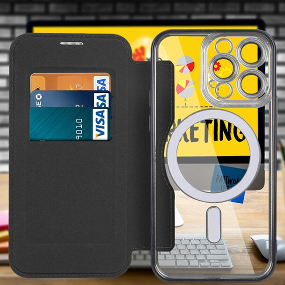 Θήκη με πτερύγιο για iPhone 13 Pro, RFID Wallet MagSafe CamShield, μαύρη