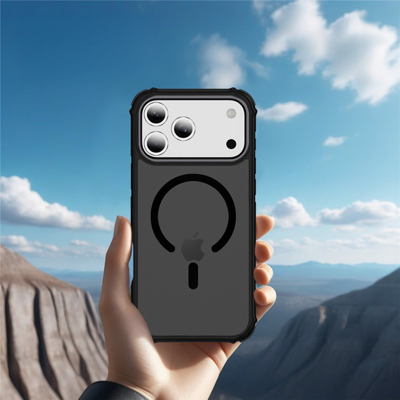Ματ θήκη για iPhone 17 Pro, θωρακισμένη, για MagSafe, καπνιστή με μαύρες πλευρές