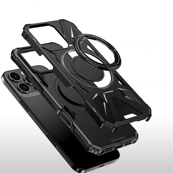 Θήκη για iPhone 16 Pro, θωρακισμένη με βάση και λαβή, μαύρη