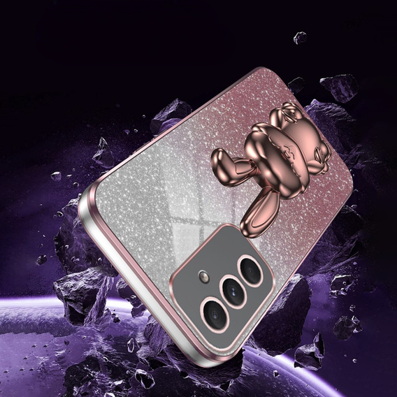 Θήκη για Samsung Galaxy A54 5G, Glitter Rabbit, με συρόμενη βάση στήριξης, ροζ