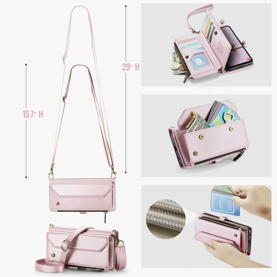 Θήκη πορτοφολιού με κλειδαριά και λουράκια για Samsung Galaxy A17 5G - ροζ