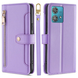 Θήκη με πτερύγιο για Motorola Edge 40 Neo, Wallet Zipper Pocket, μωβ
