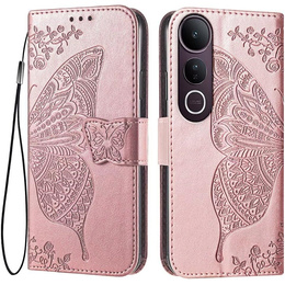 Θήκη με πτερύγιο για Vivo V50 Lite 4G / 5G, Butterfly, ροζ rose gold