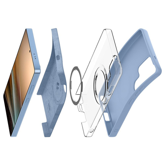 Θήκη Spigen για Samsung Galaxy S25 Ultra, Silicone Fit Mag, μπλε + Μετριασμένο γυαλί