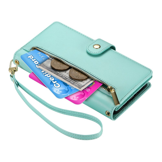 Θήκη με πτερύγιο για Samsung Galaxy S25 Edge, Wallet Zipper Pocket, μέντας