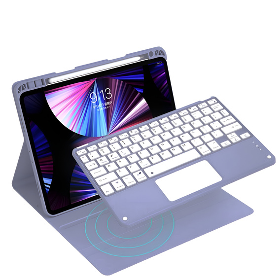 Θήκη + πληκτρολόγιο iPad 10.2 2021 / 2020 / 2019 / Air 10.5 2019, Leather Pen Slot TouchPad, μωβ