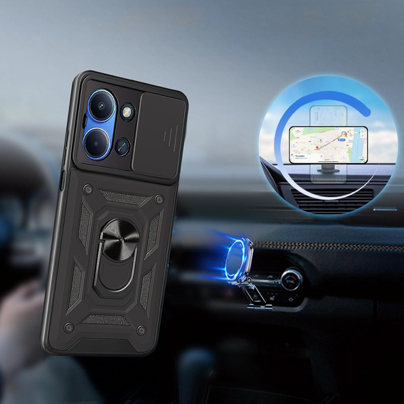 Θωρακισμένη θήκη για Xiaomi Redmi 15C 4G/LTE, με προστασία κάμερας, με βάση, μαύρο