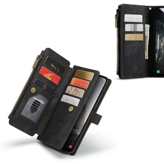 Η θήκη CASEME για Samsung Galaxy A56 5G, Leather Wallet Cash and Card Slots, με λουράκι, μαύρη