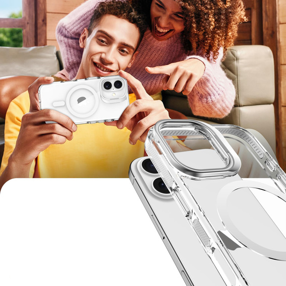 Θήκη για iPhone 17, για MagSafe, με βάση, διάφανη με γκρι ένθετα