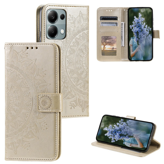 Θήκη με πτερύγιο για Xiaomi Redmi Note 13 Pro 4G / Xiaomi Redmi Note 14S / Xiaomi Poco M6 Pro 4G, Mandala, χρυσή