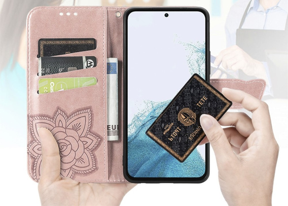 Θήκη με πτερύγιο για Samsung Galaxy A17 5G, πορτοφόλι, πεταλούδα, ροζ χρυσό