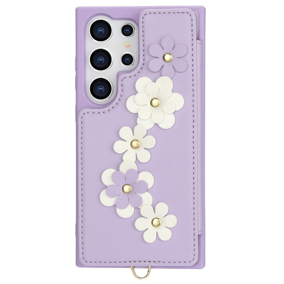θήκη για Samsung Galaxy S24 Ultra, Leather Flower Card Slot, μωβ