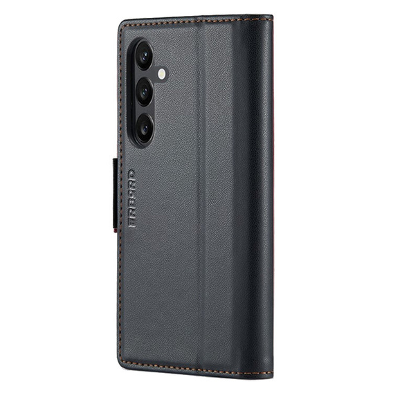 Θήκη για Samsung Galaxy A55, ERBORD Glossy Litchi, πορτοφόλι με πτερύγιο, μαύρη
