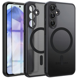 Θήκη για Samsung Galaxy A55, για MagSafe, ERBORD Μatt Case, μαύρη + Γυαλί οθόνης