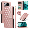 θήκη πτερύγιο για Xiaomi Redmi Note 14 Pro 5G / Xiaomi Redmi Note 14 Pro+ 5G / Xiaomi Poco X7 5G, Rhombus Crossbody Leather, ροζ rose gold
