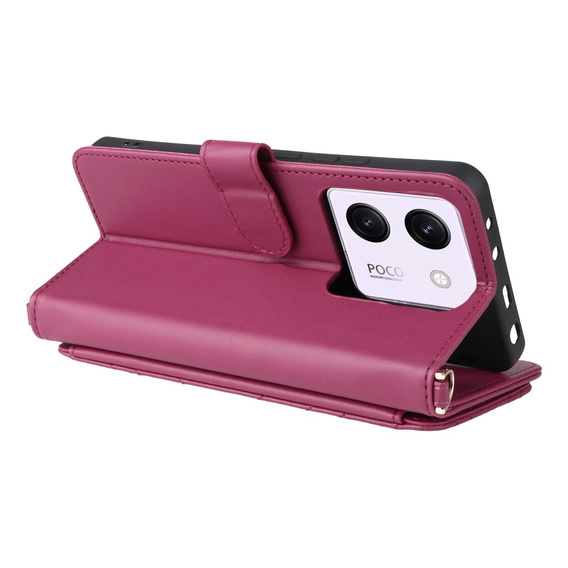 Θήκη με πτερύγιο για Xiaomi Poco M7 Pro 5G, Crossbody Leather Wallet, μπορντό