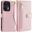 Θήκη με πτερύγιο για Oppo Reno 13 Pro, Wallet Zipper Pocket, ροζ