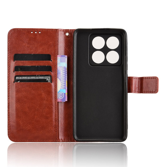 Θήκη με πτερύγιο για Xiaomi 14T, Crazy Horse Wallet, καφέ