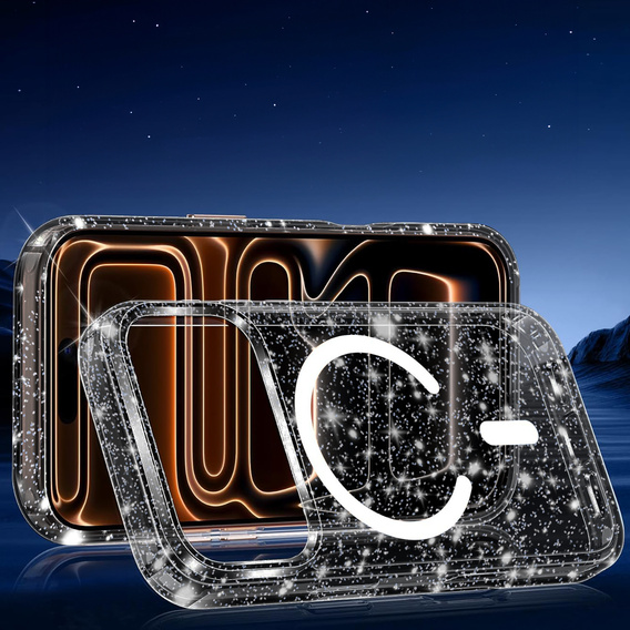 Θήκη για iPhone 17 Pro, για MagSafe, glitter - ημιδιαφανές μαύρο
