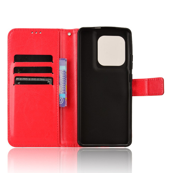 Θήκη με πτερύγιο για Motorola Edge 50 Ultra, Crazy Horse Wallet, κόκκινη