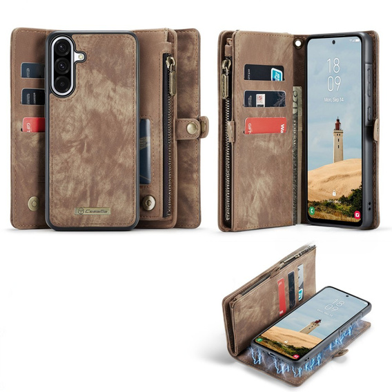 CASEME θήκη για Samsung Galaxy A56 5G, Retro Leather Wallet, με λουράκι, καφέ