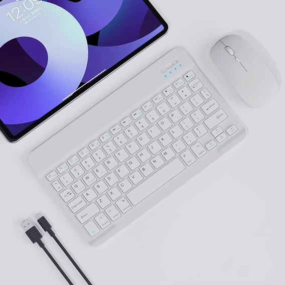 Das Set aus kabelloser Bluetooth Tastatur und Maus in Weiß
