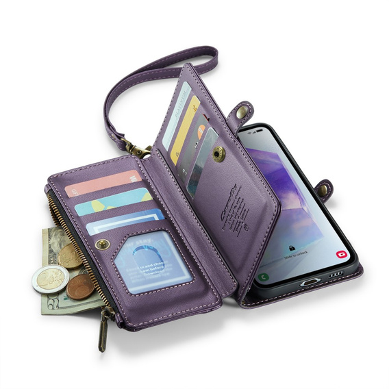 θήκη CASEME για Samsung Galaxy A55 5G, RFID Leather Wallet, με λουράκι ώμου, μωβ