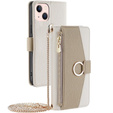 θήκη Wallet Zipper Pocket flip για το iPhone 13, Wallet Zipper Pocket, με καθρέφτη, λευκή