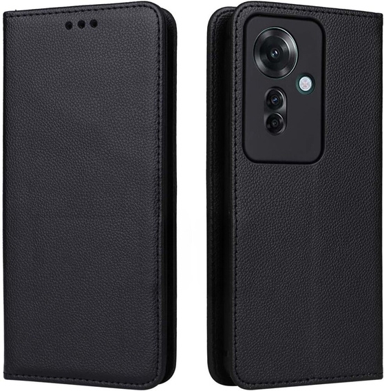 Θήκη με πτερύγιο για Oppo Reno 11F 5G, Smart Magnetic, μαύρη + γυαλί 9H 