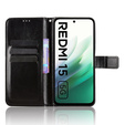 Θήκη με πτερύγιο για Xiaomi Redmi 15 5G / 4G, υφή Crazy Horse, μαύρο