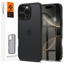 θήκη Spigen για iPhone 16 Pro Max, Ultra Hybrid, μαύρο / ματ + μετριασμένο γυαλί 9H